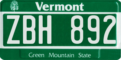 VT license plate ZBH892
