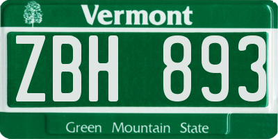 VT license plate ZBH893