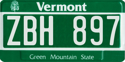 VT license plate ZBH897