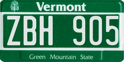 VT license plate ZBH905