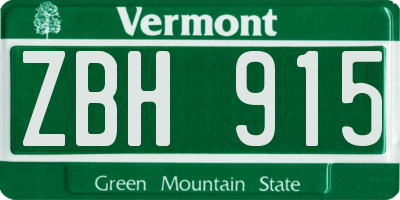 VT license plate ZBH915