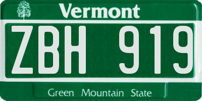 VT license plate ZBH919