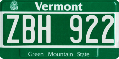 VT license plate ZBH922