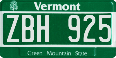 VT license plate ZBH925