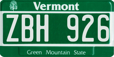VT license plate ZBH926
