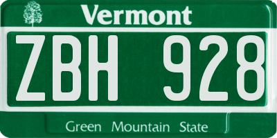 VT license plate ZBH928