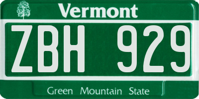 VT license plate ZBH929