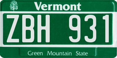 VT license plate ZBH931
