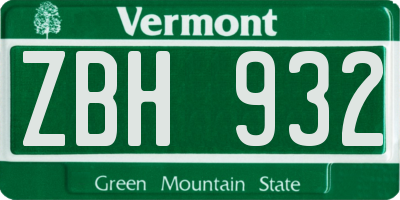 VT license plate ZBH932