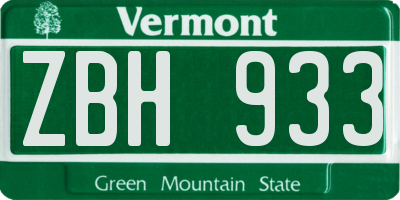 VT license plate ZBH933