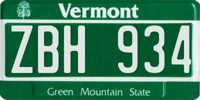 VT license plate ZBH934