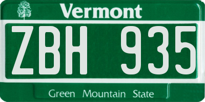 VT license plate ZBH935