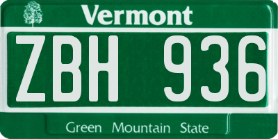 VT license plate ZBH936