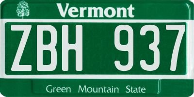 VT license plate ZBH937
