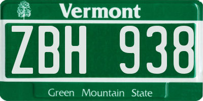 VT license plate ZBH938