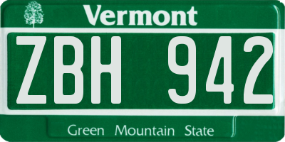 VT license plate ZBH942