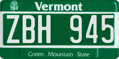 VT license plate ZBH945