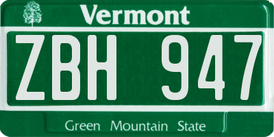 VT license plate ZBH947