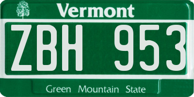 VT license plate ZBH953