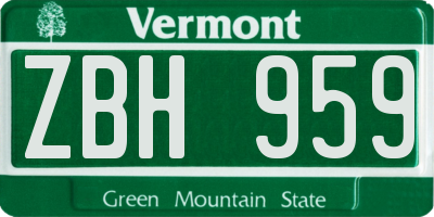 VT license plate ZBH959