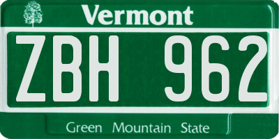 VT license plate ZBH962