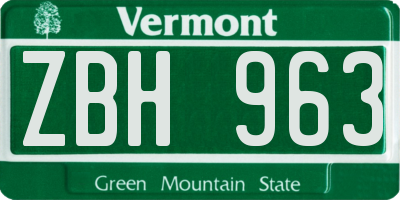 VT license plate ZBH963