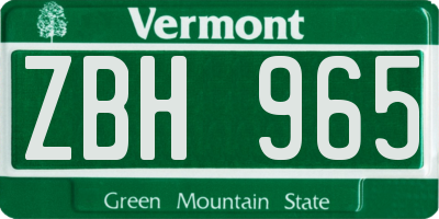 VT license plate ZBH965
