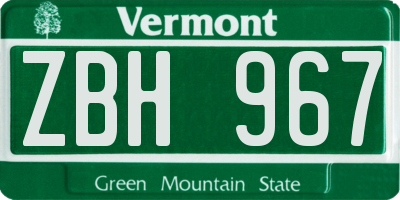 VT license plate ZBH967