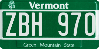 VT license plate ZBH970