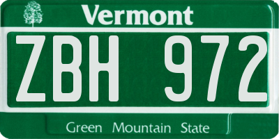 VT license plate ZBH972