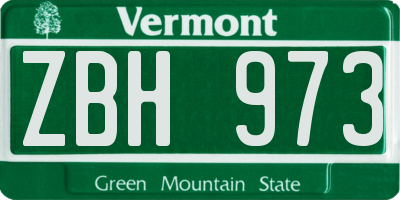 VT license plate ZBH973