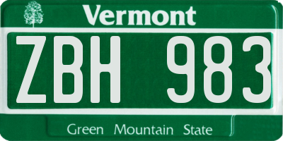 VT license plate ZBH983