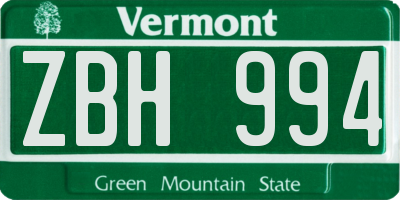VT license plate ZBH994