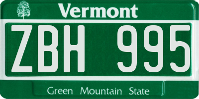 VT license plate ZBH995