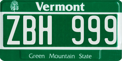 VT license plate ZBH999