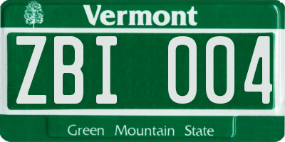 VT license plate ZBI004