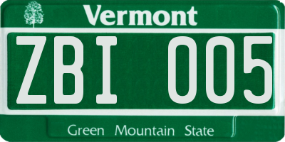 VT license plate ZBI005