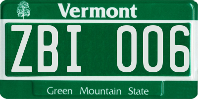 VT license plate ZBI006