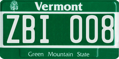 VT license plate ZBI008