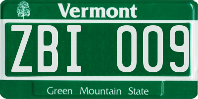 VT license plate ZBI009