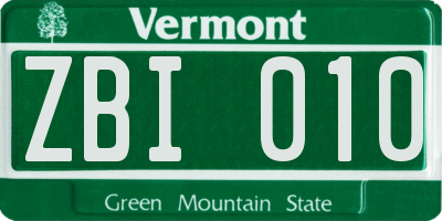 VT license plate ZBI010