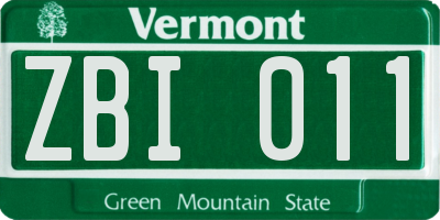 VT license plate ZBI011