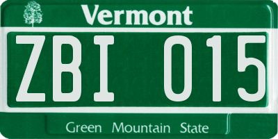 VT license plate ZBI015