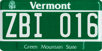 VT license plate ZBI016