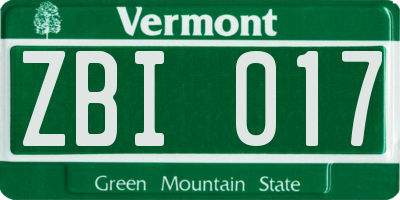 VT license plate ZBI017