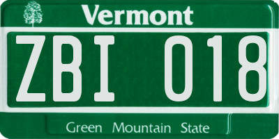 VT license plate ZBI018