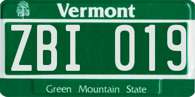 VT license plate ZBI019