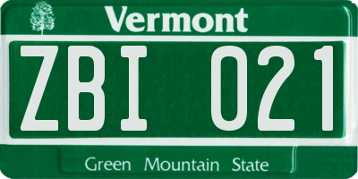 VT license plate ZBI021