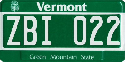 VT license plate ZBI022