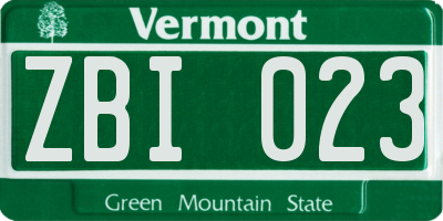 VT license plate ZBI023
